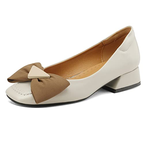 Mocassins Mary Jane à talon carré Lizoleor beige clair pour femme taille 36.5