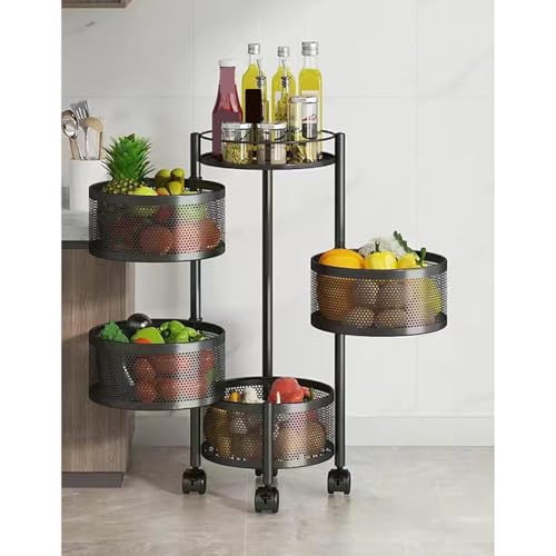 NASFH キッチンワゴン 収納ワゴン 収納カート 調味料ラック 回転式 4段 移動式 小物収納 バスケットラック キッチン収納カート 回転 ラック カラー3 キャスター付き 4段 メッシュ 組立簡単 キッチン 台所 洗面所 リビング 子供部屋 美容室