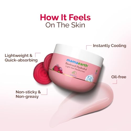 Image of Mamaearth Beetroot Hydraful Light Gel Moisturizer with Beetroot & HA for Hydrated Pink Glow 200g| Long-lasting, Nonsticky Hydration| Oil-free, Lightweight, Quick-absorbing| Free from Harmful Chemicals