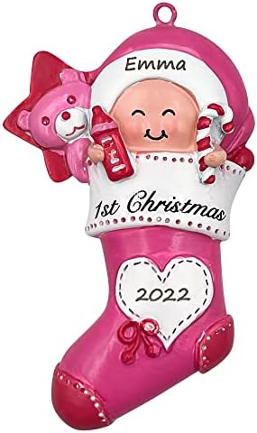 Personalized Baby`s Girl First Resin Christmas Ornament 2022 Engraved