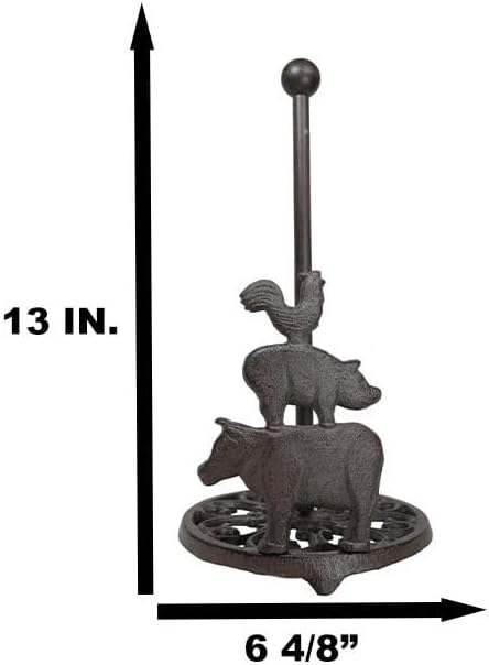 Miniatura 2 de Ebros Gift Soporte para toallas de papel de 13 pulgadas de alto, de hierro fundido, rústico, occidental, granja, granero, gallo, pollo, cerdo, vaca,