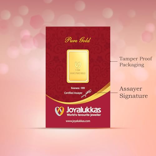 Image of Joyalukkas 24K 999 Purity | 1 gram | Pure Gold Bar | Rectangle Shape | Lakshmi Design.