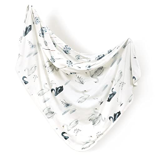 Image of GRSSDER Baby Blankets Super Soft Jersey Knit Swaddle Blanket for Baby Girls and Boys, Double Layer Receiving Blankets 34 x 44 Inches Extra Large for Baby Show Gift, Pretty Swan /Dandelion Pattern