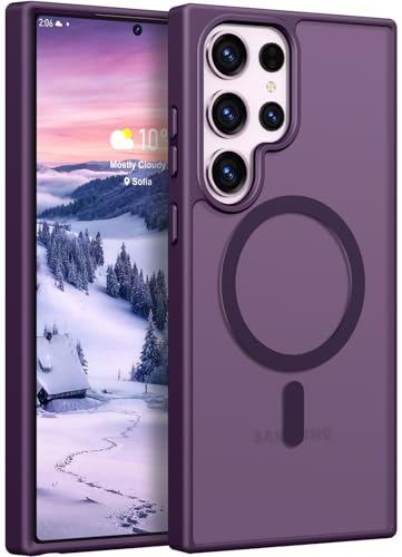Image of Rayboen for Samsung Galaxy S23 Ultra Case Magnetic, [Compatible with Magsafe] Protective Skin Finish Matte Phone Cover for Samsung S23 Ultra with Translucent Hard Back & Soft Edge, Matte Purple
