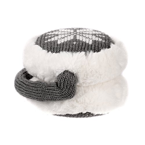 Sudawave Women's Winter Adjustable Knitted Ear Muffs With Faux Furry Outdoor Ear Warmers (White Gray Snowflake) #TOP4