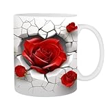  Rosen-Kaffeetassen für Frauen, 350 ml, romantische Porzellan-Teetasse, dekorative Tasse, hübsche Blumen-Tasse, Rosenmotiv-Kaffeetasse, Valentinstagsgeschenk, Trinkgeschirr-Tasse für Wein, Suppe,