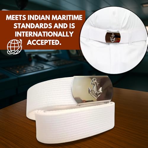 Image of Marine Style Navy Belt | White Nylon Uniform Belt with Adjustable Buckle | Unisex Formal Belt for Cadets, Officers & Crew Parade & Ceremony Accessories