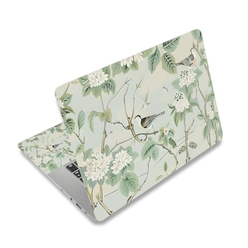 Autocollant en vinyle pour ordinateur portable imperméable et repositionnable motif feuille oiseau