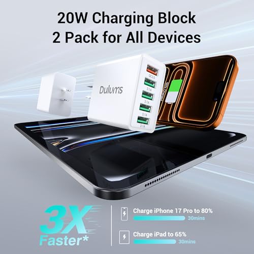 Image of 50W USB Wall Charger Block, 2Pack 5-Port Charger Fast Charging Block QC 3.0 Multiport Type C Box Brick Cube USB A Wall Plug for iPhone 16 /15 /14 Pro Max Plus, iPad,Galaxy, LG, Moto, Android Phones