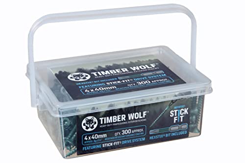 Timber Wolf Exterior Woodscrews - 4.0 x 40mm - Tub of 300, Green, 4.0 x 40mm (Tub 300)
