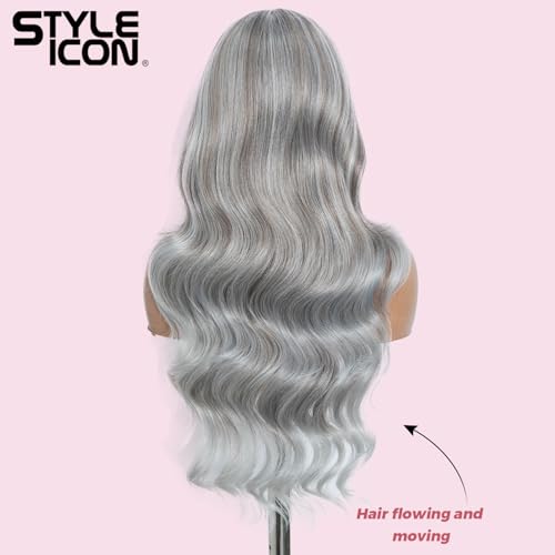 Perruque synthétique ondulée 66 cm avec dentelle frontale invisible - 5
