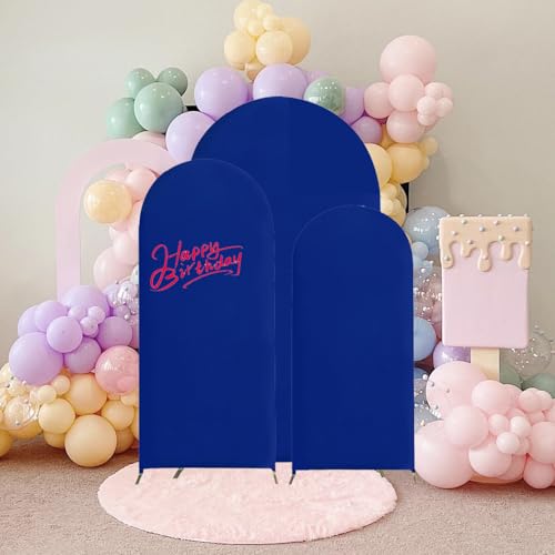 HAINARverS Set of 3 Wedding Arch Cover 6FT,6.6FT,7.2FT Spandex Fitted Stretchy Arch Stand Covers,2 Sided Round Top Chiara Backdrop Cover for Birthday Party Banquet Arch Decoration(Royal Blue) by HAINARverS - Used condition - Image 7
