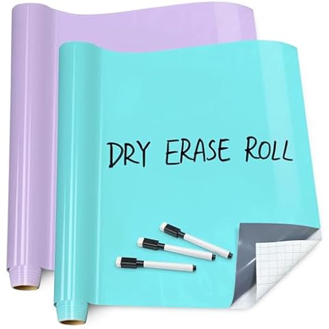 T&W SAME FILM White Board Dry Erase-Colourful Whiteboard Wall Sticker Roll 17.3''X78.7''-Self Adhesive Dry Erase Paper for Desk/Glass/Fridge/Office/Door/Classroom/Kids/Adults-3 Markers Cover