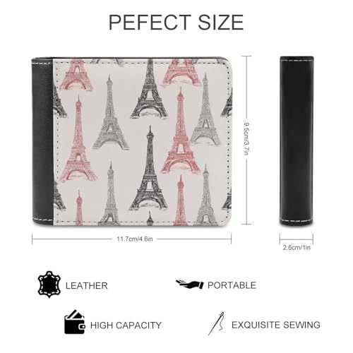 Vintage Abstract Tower Soft PU Leather Bifold Wallet, Coin Purse Credit Pass Case, Durable Card-Holder Slim Billfold for Men Woman Money Storage2