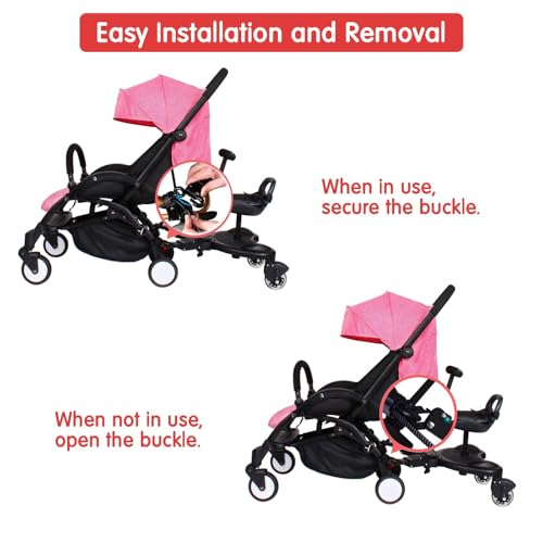 Universal Stroller Ride-On Board with Detachable Seat, 2-in-1 Sit & Stand Attachment for Children Up to 55 lbs (Black) - Thumbnail 4