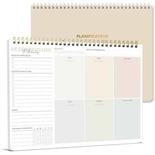 BIROYAL Planning Semaine A4, Bloc Planificateur Hebdomadaire & Agenda Semainier Français - 2026 Calendrier avec aperçu hebdomadaire et suivi des habitudes pour les rendez-vous