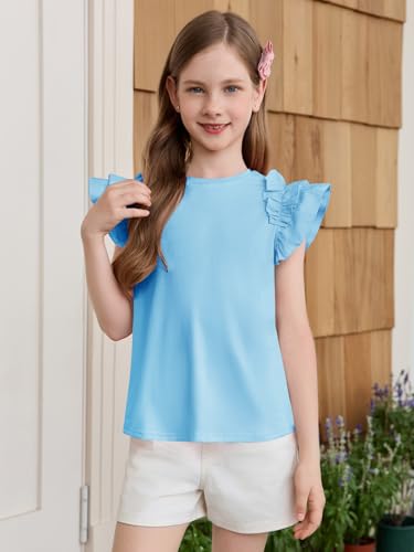 Image of Haloumoning Girls T Shirts Double Layer Ruffle Short Sleeve Kids Summer Crewneck Tunic Tee Tops 5-14 Years
