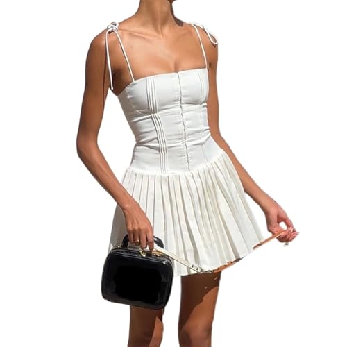 BNGD Women's French White Sexy Slim Dress Backless Strappy Halter Dress