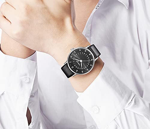 Vavc 24 Hour Watch Unisex Swiss Quartz Movement Waterproof Watch With Black Leather Strap For Men Women #TOP3