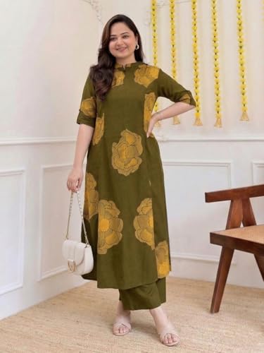 Image of ANNI Designer Women Viscose Blend Straight Fit Printed Kurta Palazzo Set | Mandarin Neck Outfit | Lightweight Breathable Fabric | Comfortable Elegant Styling for Office Casual Wear