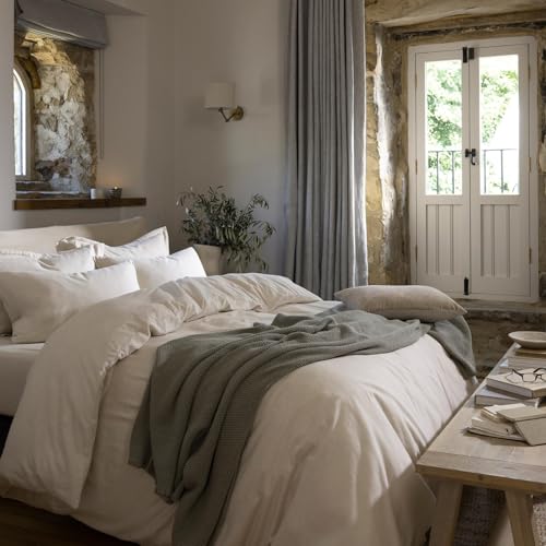 Christy Flannel Marl Double Duvet Set | 100% Brushed Cotton | Tranquil Muted Palette Quilt Cover Set | Timeless Bedding | Cosy Relaxed Bed Linen | Oat Beige