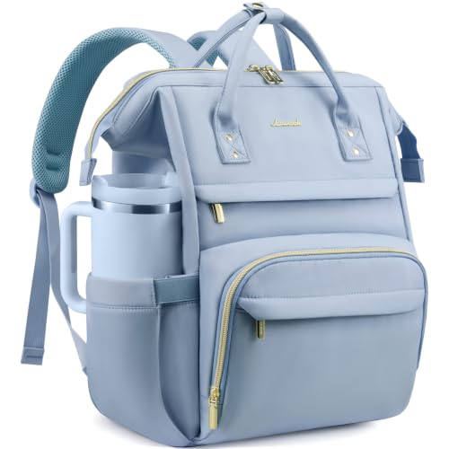 Image of LOVEVOOK Laptop Backpack for Women Men with Giant Tumbler Holder,15.6 inch Waterproof Computer Laptop Bag TSA Approved Travel Backpack,Professional Work College Nurse Teacher Backpack Gift Purse,Blue