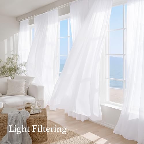 Image of NICETOWN White Sheer Curtains for Bathroom, W42xL54, 2 Panels