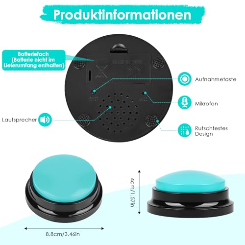Gaethra Buzzer Mit Aufnahmefunktion (30 Sek.), 6 Stück Set Hunde Buttons Zum Sprechen, Hunde Intelligenzspielzeug & Interaktives Trainingsspielzeug, Buzzer Hund für Kommunikation und Lernen
