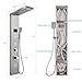 MENATT LED Shower Panel, 5-in-1 Shower Tower System, Rainfall & Waterfall Shower Head, Massage Jets, Tub Spout, Handheld Shower (Brushed)