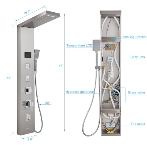 MENATT 5-in-1 LED Shower Panel Tower System Stainless Steel Brushed Nickel by MENATT - Image 7