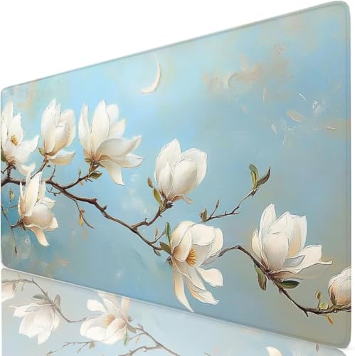Alfombrilla ratón XXL de flor blanca de 90x40 cm, el regalo ideal para oficina y gaming