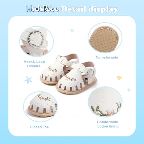 Image of HsdsBebe Baby Girls Sandals Bohemia Flower Bow Soft Sole Toddler First Walkers Beach Summer Shoes