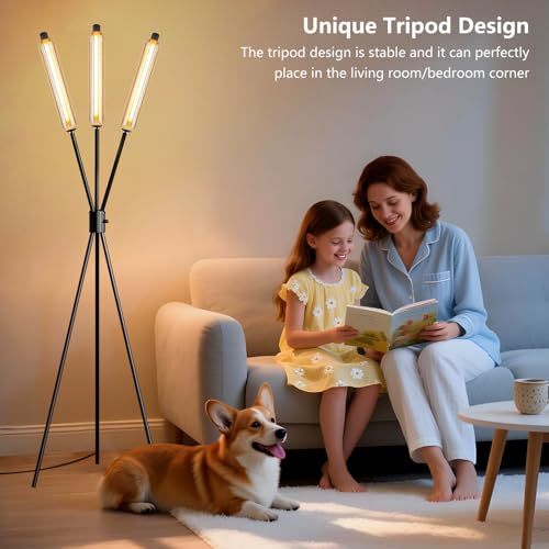 Image of Lightdot LED Tripod Floor Lamps for Living Room, Stepless Dimmable Modern Standing Tall Lamp with 360 LED LampHead,Mid Century Industrial Floor Lamp for Bedroom /Sofa Beside /Corner Decor-Black