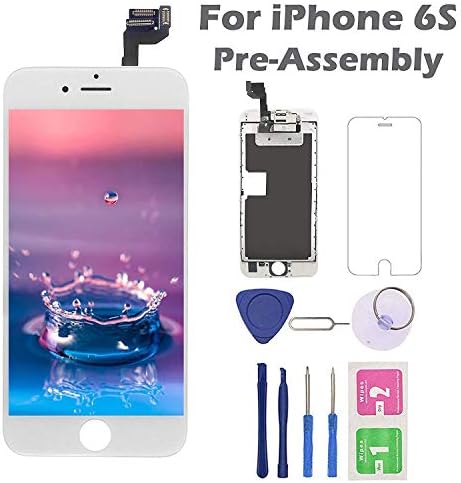 Screen Replacement for iPhone 6s White, Fully Pre-Assembled LCD Display and Touch Screen Digitizer Replacement with Proximity Sensor, Earspeaker and Front Camera, Repair Tools and Screen Protector