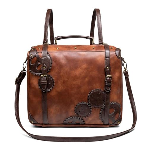 MISUVRSE Steampunk Messengers - Bolso bandolera de piel sintética ajustable para mujer, estilo vintage, estilo steampunk, marrón, Talla única
