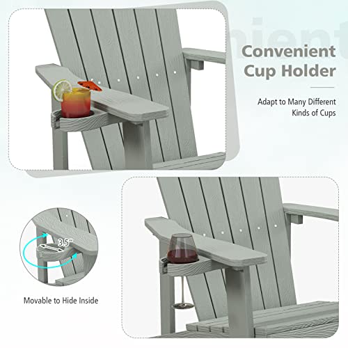 Tangkula Oversized Adirondack Chair, Patio Lounge Chairs W/Adjustable Cup Holder, Hips Armchairs Slatted Chair, Outdoor Weather Resistant Fire Pit Chair For Deck Backyard Garden Porch (2, Light Grey) #TOP4