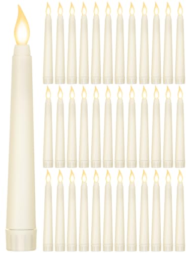 Treela 36 Pcs Flameless Taper Candle, Ivory White, 0.8x6″, Smooth