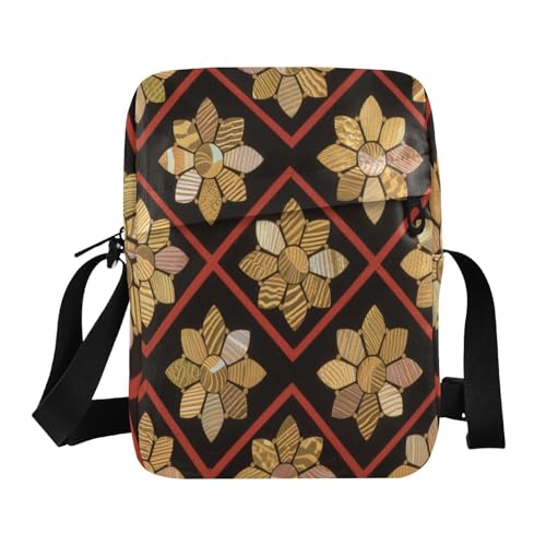 messenger bags for women Small Crossbody Bags Shoulder Handbag Adjustable Strap for work work - Golden Japanese Flowers