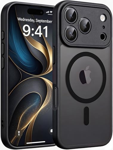 GeeKe Magnetic for iPhone 17 Pro Max Case Compatible with MagSafe Full Camera Protection Built-in Magnetic Ring Drop Protection Shockproof Translucent Matte for iPhone 17 Pro Max (Black) LZ2