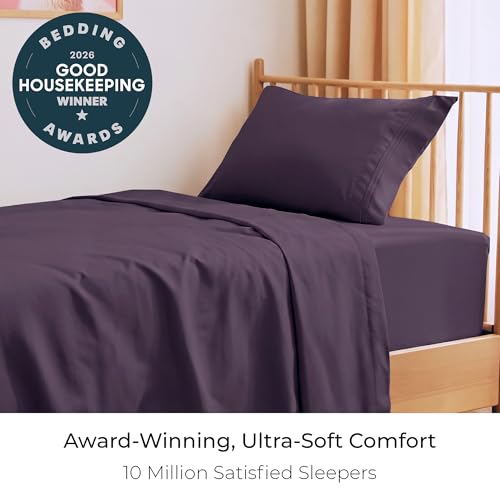 Image of Mellanni Twin Sheets Set - 3 PC Iconic Collection Bedding | Hotel Luxury, Extra Soft, Cooling Bed Sheets - Wrinkle, Fade, Stain Resistant (Twin, Purple)