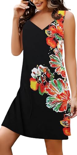 Image of SAUKOLE Summer Dresses for Women Casual Sleeveless Tank Dress Fashion V Neck Flowy Short Sundress
