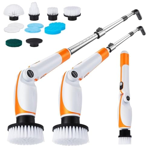 FIXM Brosse Electrique Nettoyage, 11 têtes de brosse électrique rotative (39-137cm) Adjustable, 4000mAh Rechargeable USB+sans Fil avec 4 angles réglables pour la salle de bain, la douche, la baignoire