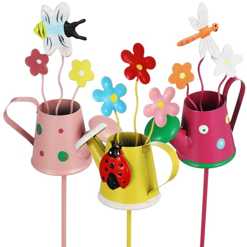 Veemoon 3 pièces Piquets Décoratifs Métal pour Plantes Pot Motifs Fleurs et Animaux Résistants pour Déco Jardin Extérieur Installation Facile sans Outils Lot