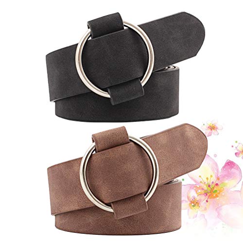 Cinto feminino com fivela de pino redondo KESYOO 2 peças de couro sintético sem agulha, cinto largo