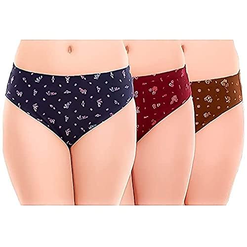 Fresh Walk Women's High Coverage Super Combed Cotton Mid Waist Hipster with Concealed Waistband and StayFresh Treatment (Pack of 3_Colors & Prints May Vary) (XL) Multicolour
