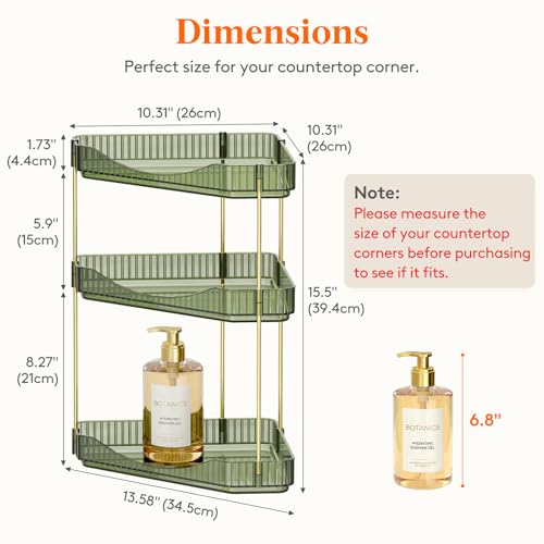 Image of Lifewit 3-Tier Corner Bathroom Counter Organizer, Plastic Makeup Skincare Organizers Storage Countertop, Large Sink Cosmetic Perfume Shelf for Bedroom, Dresser, Kitchen, Vanity, Green, 39 cm /15inch(H)