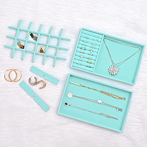 Image of ProCase Stackable Jewelry Organizer Trays for Drawers, Jewelry Drawer Inserts Container Display Case Storage for Earring Necklace Rings Bracelet with Removable Dividers -Blue, 4 Layers