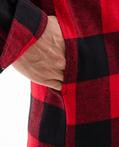 Image of ZENTHACE Men's Hooded Plaid Flannel Shirt Jacket Snap Button Flannel Hoodie with Hand Pockets (Heavyweight 10.6 Oz Fabric)