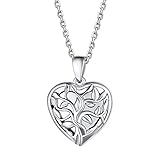 Bestyle Sterling Silver Tree of Life Heart Locket Pendant, Dainty Small Cute Heart Locket Rolo Chain Necklace for, Memorial Lockets Gift for Famliy Firends Team, Silver Chain 18"+2