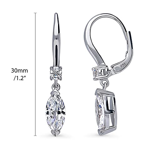 BERRICLE Sterling Silver CZ Solitaire with Side Stones Wedding Leverback Drop Dangle Earrings for Women, Cubic Zirconia - Asscher, Cushion, Heart Shaped, Marquise, Princess Cut3